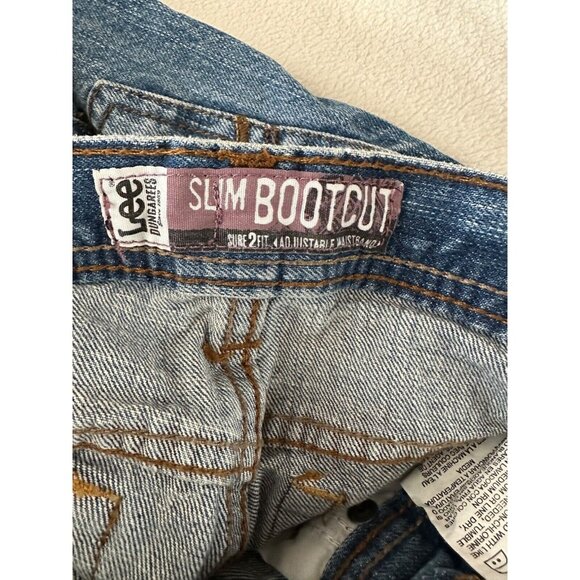 Lee Dungarees Slim Bootcut Size 14 Adjustable Waist See Pics 5 Pocket Blue Jeans - Picture 10 of 13